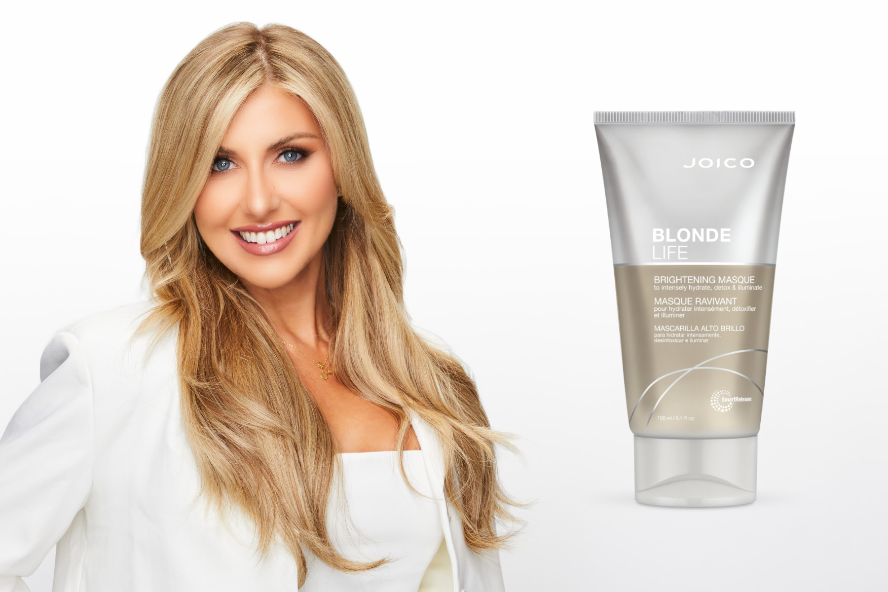 blonde life brightening masque and model