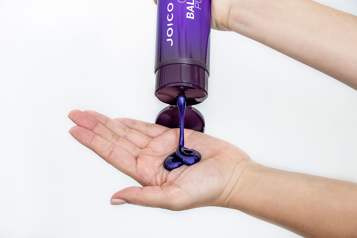 Color Balance Purple shampoo in hand