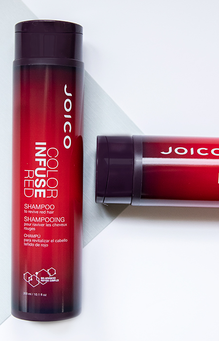 color infuse red shampoo bottle