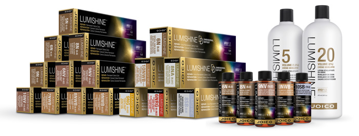lumishine-group Lumishine professional hair color boxes and bottles family shot