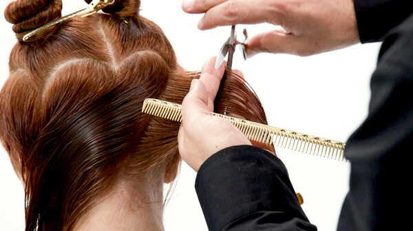 Women getting hair cut