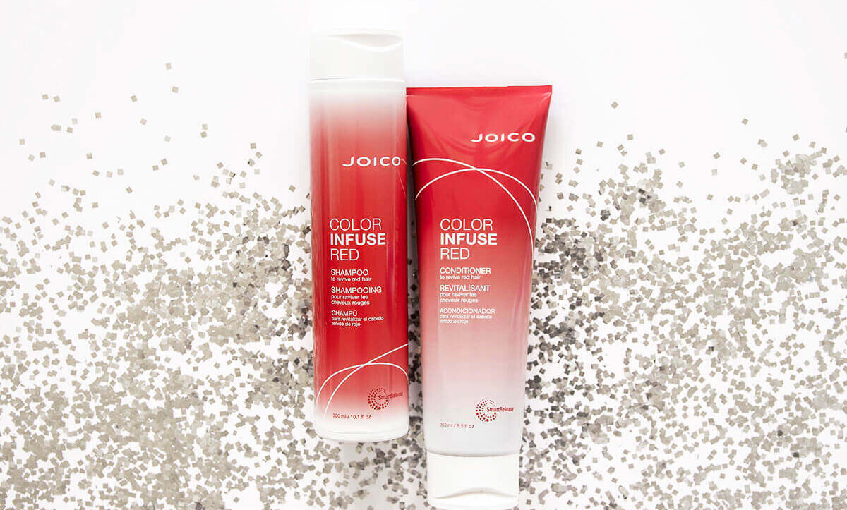 Joico Color Infuse Red Shampoo and Conditioner bottles