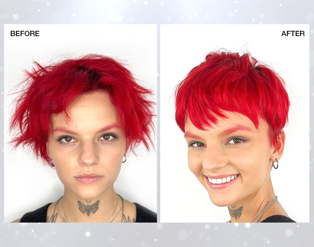 hair model before and after treatment