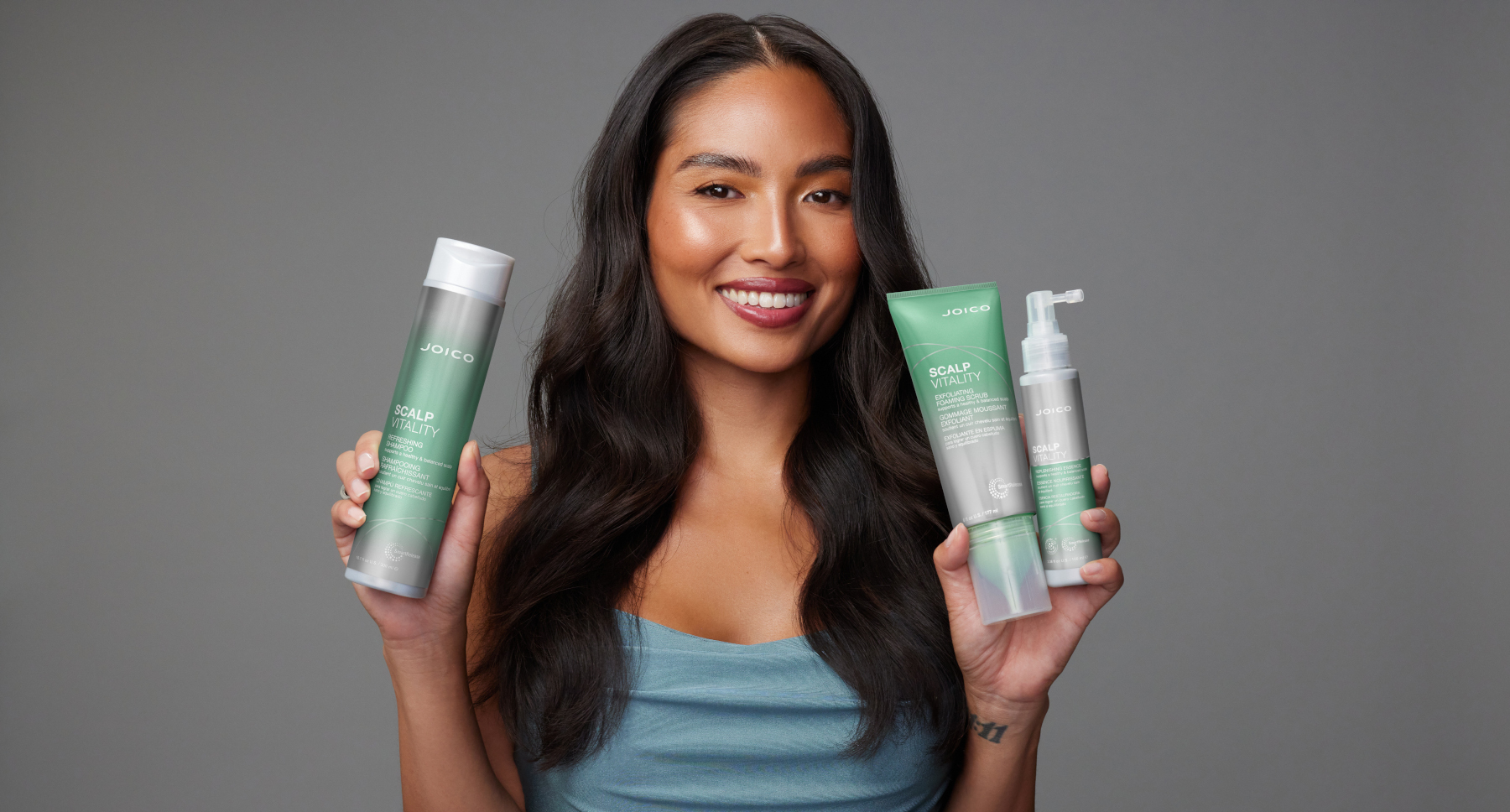 scalp vitality hair model with products