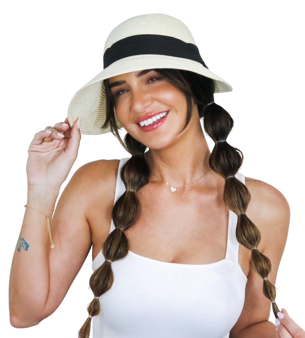model after treatment with white hat