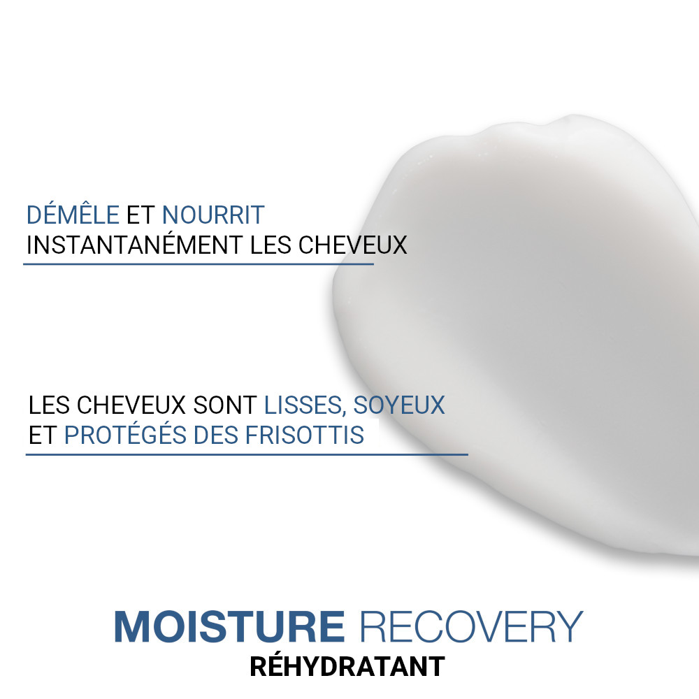 moisture recovery 24hr recharge consistency, instantly detangles and nourishes hair, hair is smooth, silky and protected from frizz