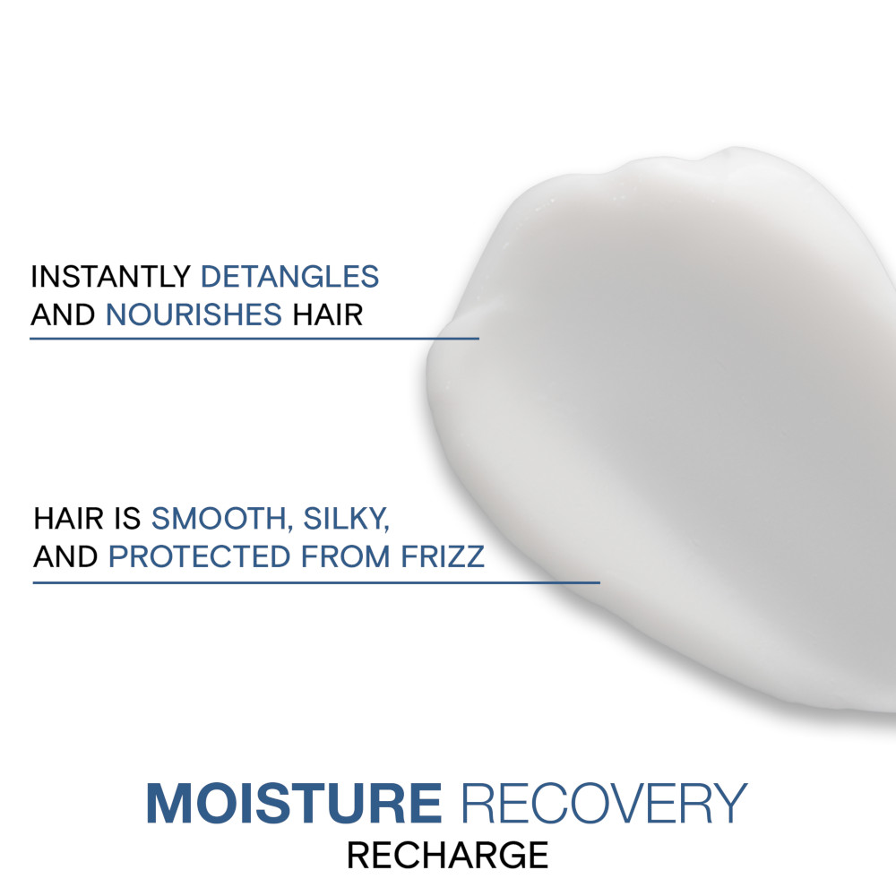moisture recovery 24hr recharge consistency, instantly detangles and nourishes hair, hair is smooth, silky and protected from frizz