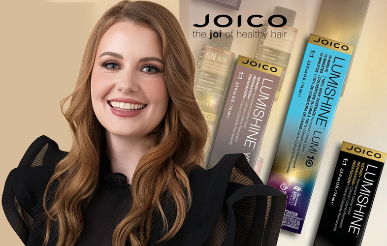 Lumishine products behind smiling female model